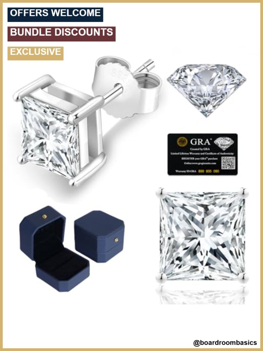 Princess Cut Moissanite Stud Earrings 14K White Gold Plated Vermeil 925
